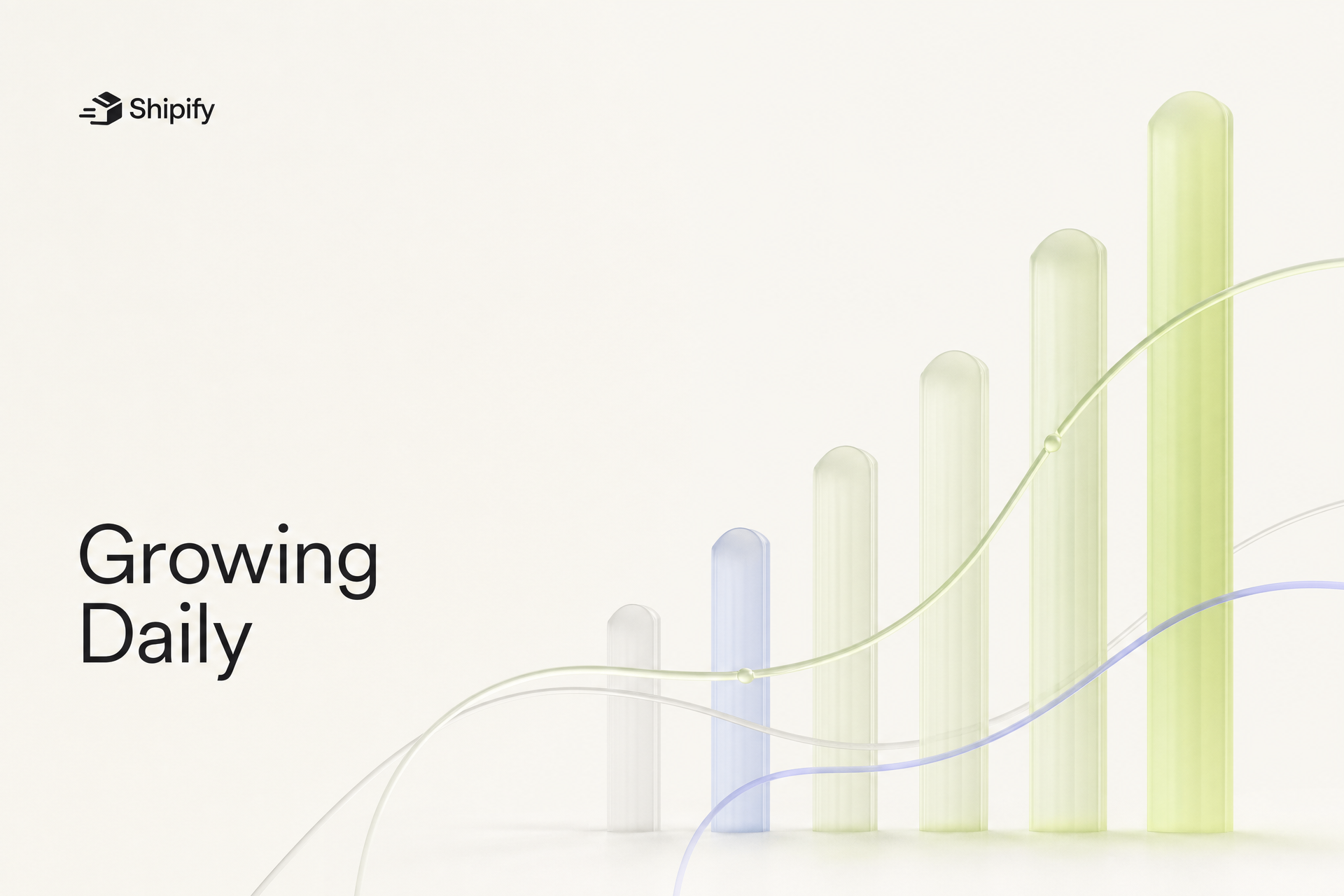 Abstract Shipify growth artwork showing rising columns and growth curves