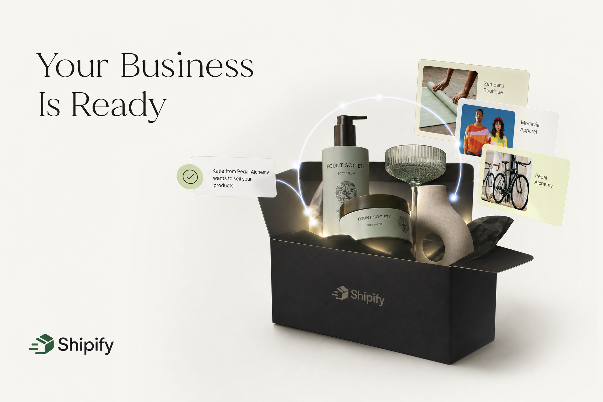 Shipify product box with curated products and partner brand cards